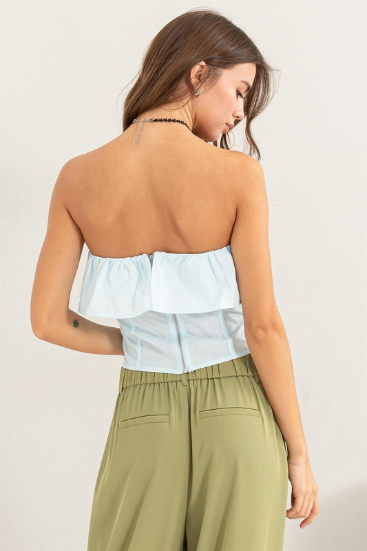 Ruffle Strapless Top (Blue)