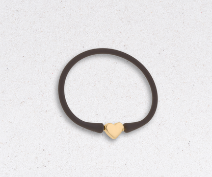 24K Gold Plated Bali Heart Bead Silicone Bracelet