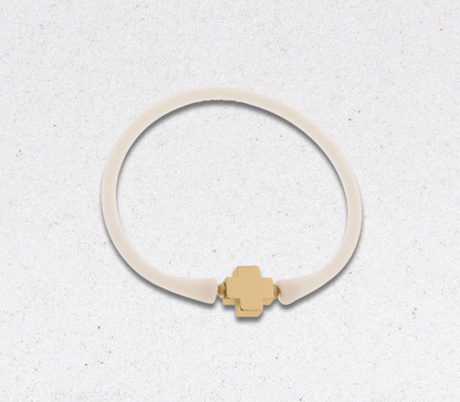 24K Gold Plated Bali Cross Bead Silicone Bracelet